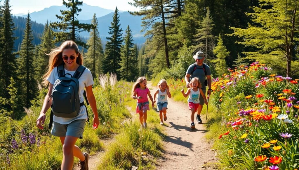 family hiking with kids